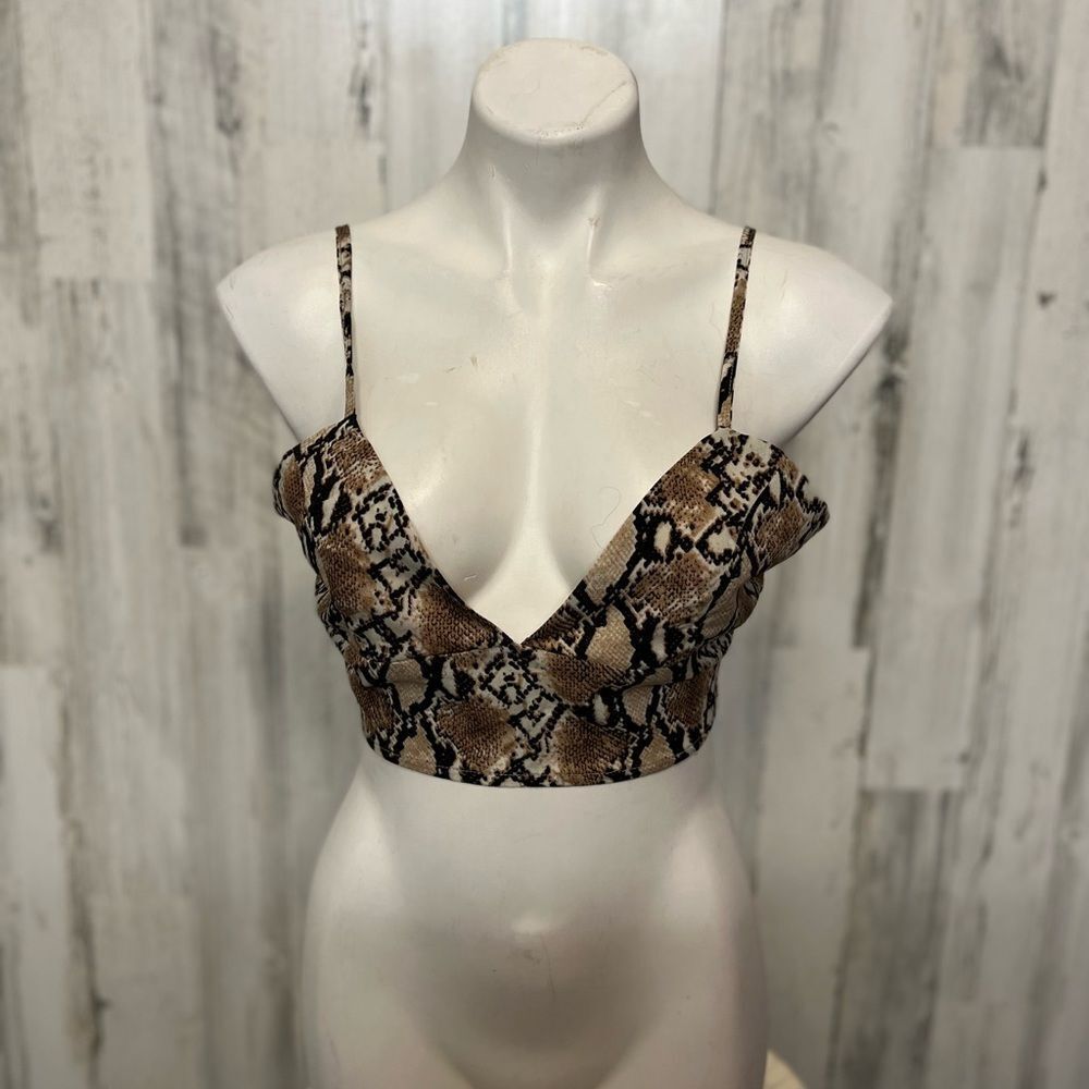 Forever 21 Snakeskin Print Crop Top Size L – Adjustable Straps, Zip Back, Night - Picture 1 of 4